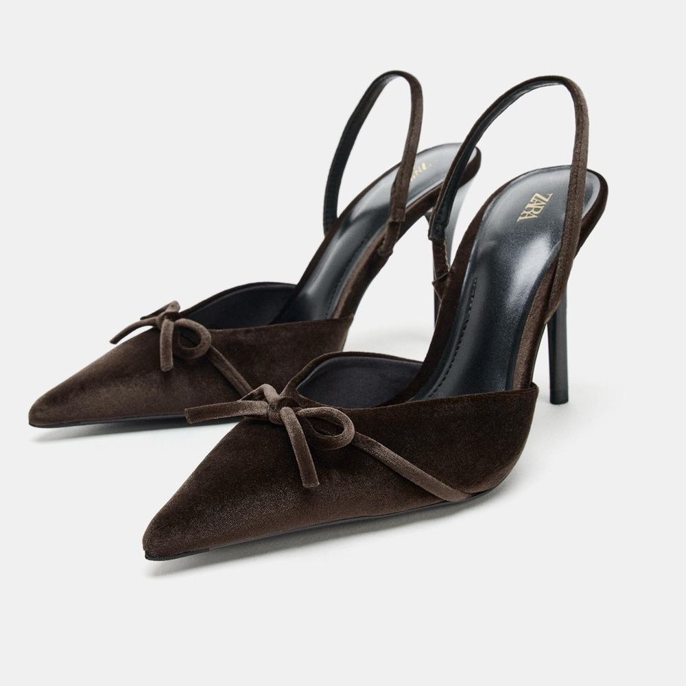 Zara Dark Brown Pointed Slingback Heels